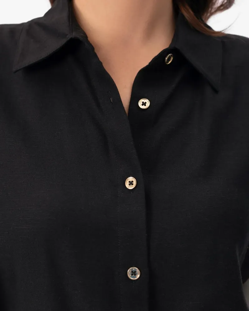 Елегантна ленена риза без ръкави в черен цвят  Shiny Linen