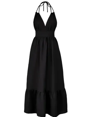 Елегантна ленена дълга рокля в черен цвят Shiny Linen