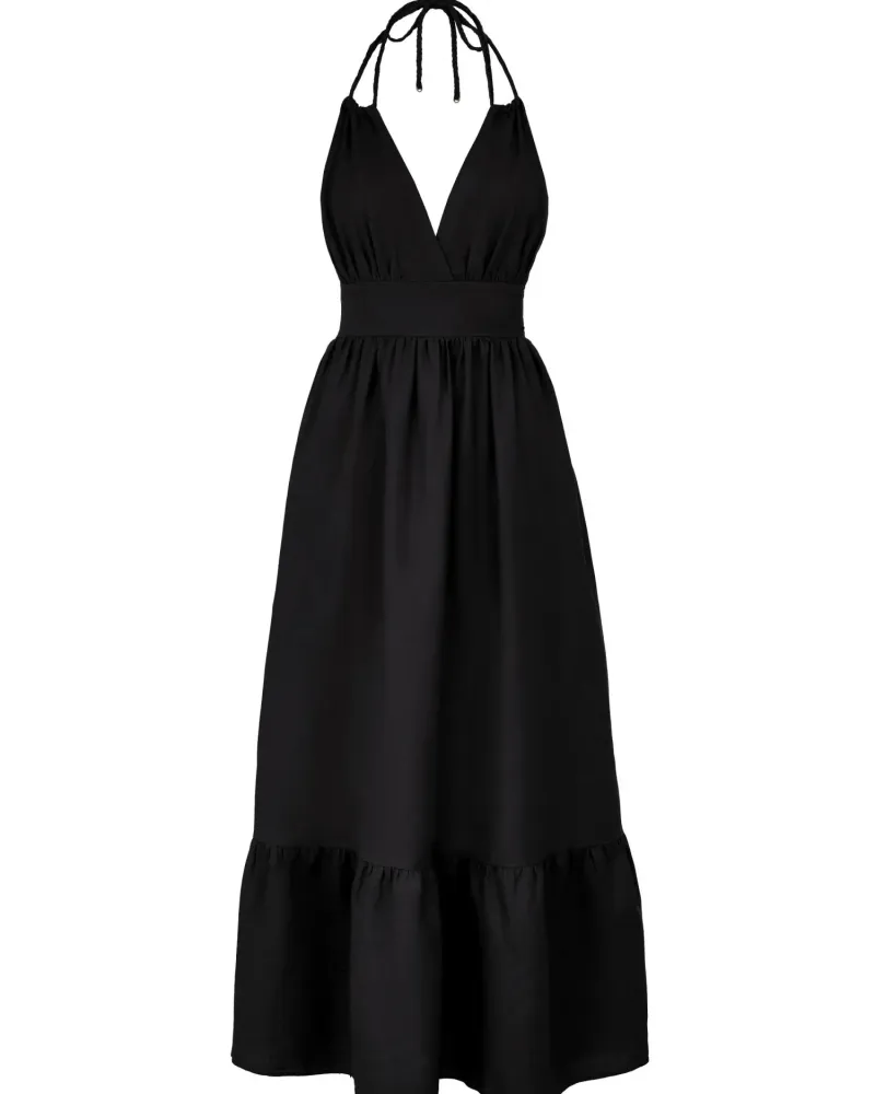 Елегантна ленена дълга рокля в черен цвят Shiny Linen