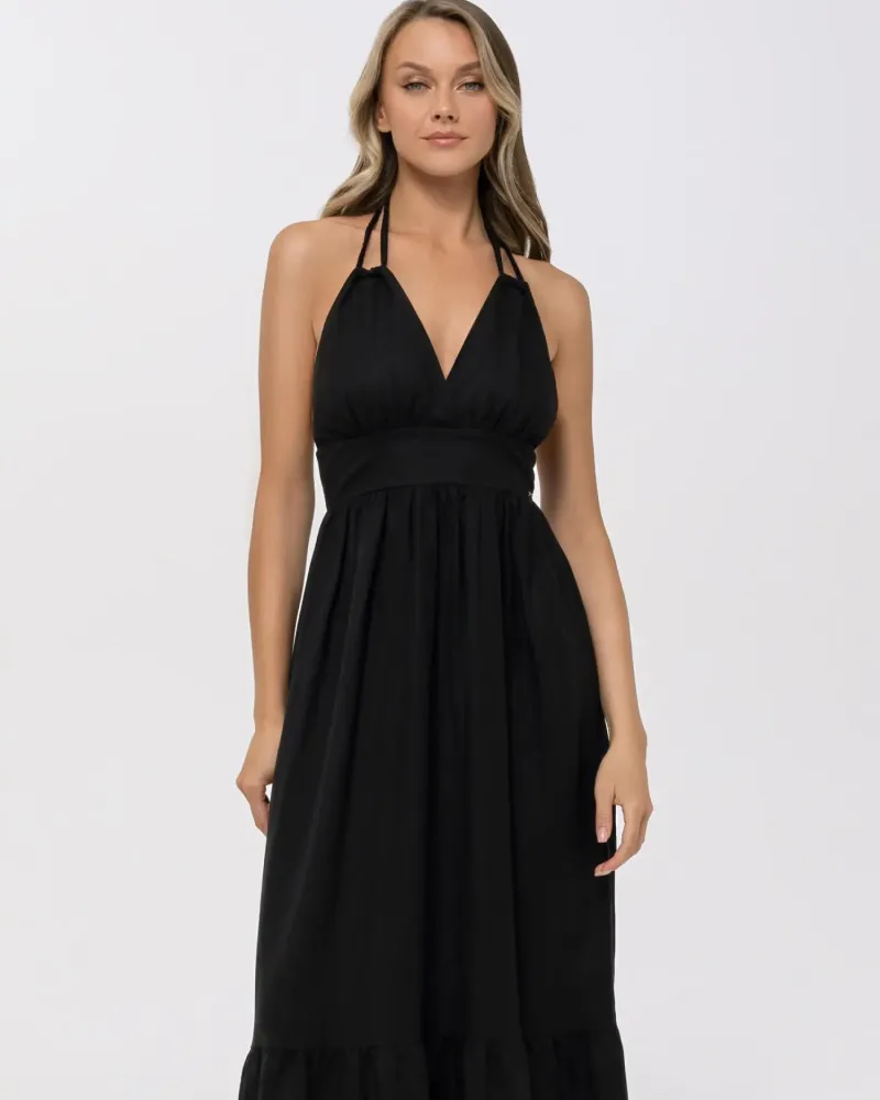 Елегантна ленена дълга рокля в черен цвят Shiny Linen