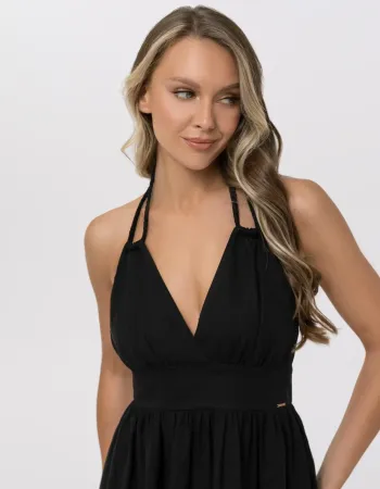 Елегантна ленена дълга рокля в черен цвят Shiny Linen