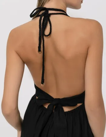 Елегантна ленена дълга рокля в черен цвят Shiny Linen