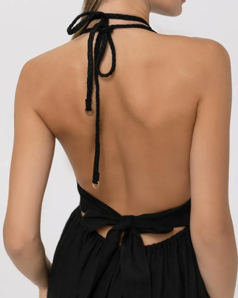 Елегантна ленена дълга рокля в черен цвят Shiny Linen