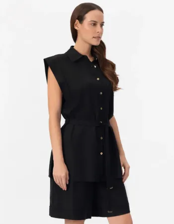 Къси ленени панталони в черен цвят Shiny Linen