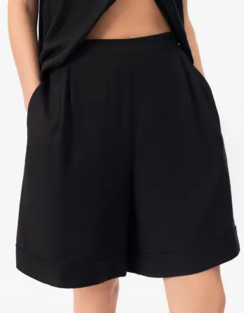 Къси ленени панталони в черен цвят Shiny Linen