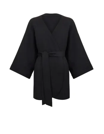 Късо ленено кимоно в черен цвят Shiny Linen