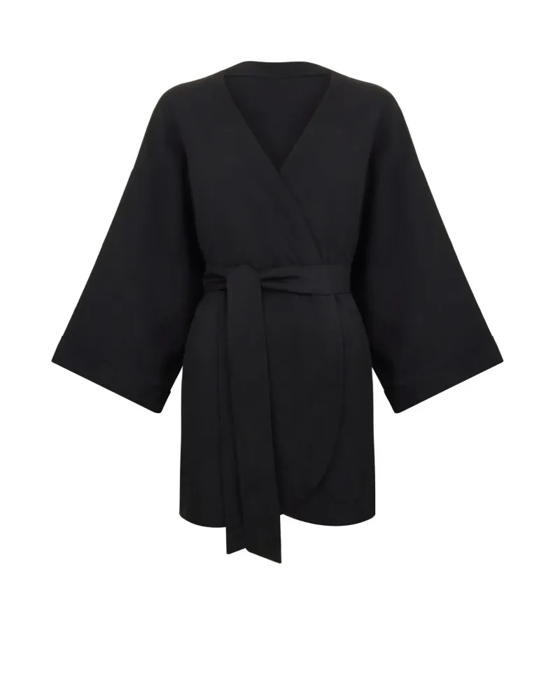 Късо ленено кимоно в черен цвят Shiny Linen