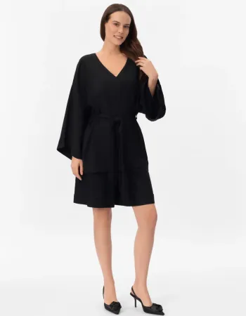 Късо ленено кимоно в черен цвят Shiny Linen