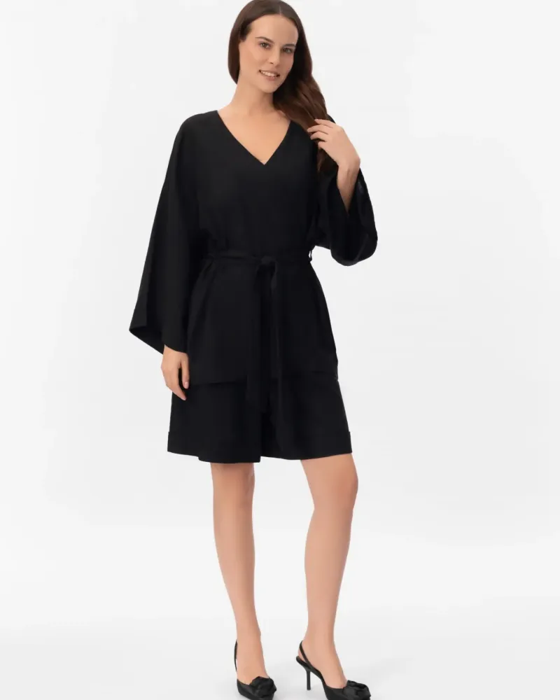 Късо ленено кимоно в черен цвят Shiny Linen