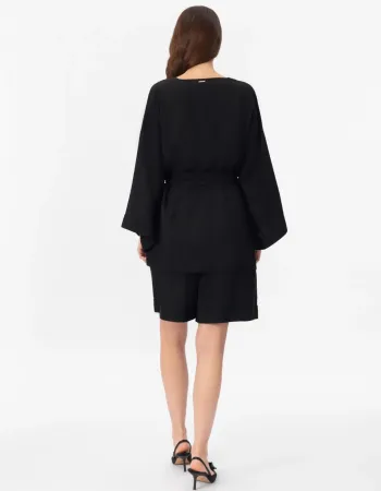 Късо ленено кимоно в черен цвят Shiny Linen