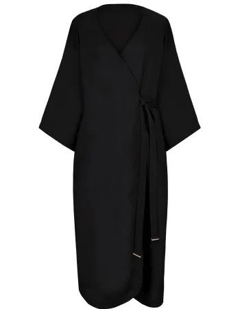 Дълго ленено кимоно в черен цвят Shiny Linen