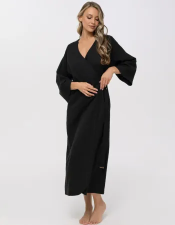 Дълго ленено кимоно в черен цвят Shiny Linen