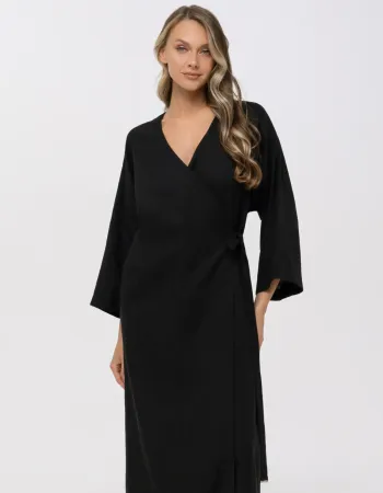 Дълго ленено кимоно в черен цвят Shiny Linen