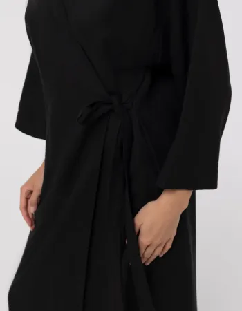 Дълго ленено кимоно в черен цвят Shiny Linen