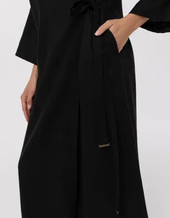 Дълго ленено кимоно в черен цвят Shiny Linen