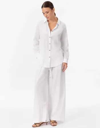 Широк памучен панталон в бял цвят COTTON BREEZE