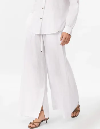 Широк памучен панталон в бял цвят COTTON BREEZE