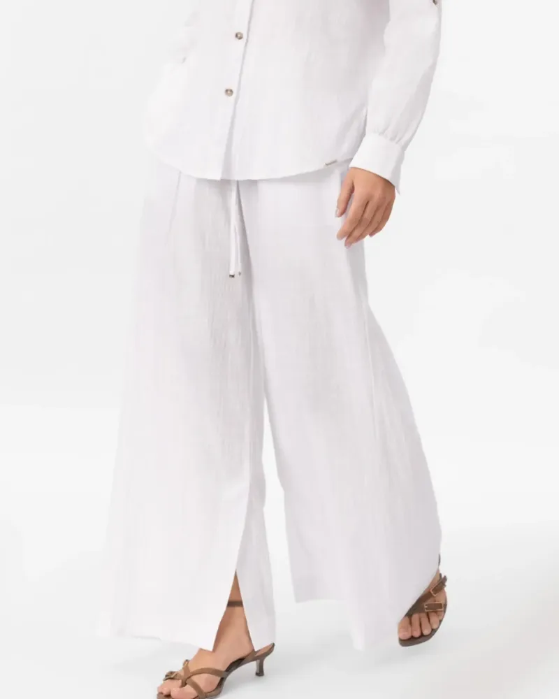 Широк памучен панталон в бял цвят COTTON BREEZE