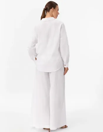 Широк памучен панталон в бял цвят COTTON BREEZE