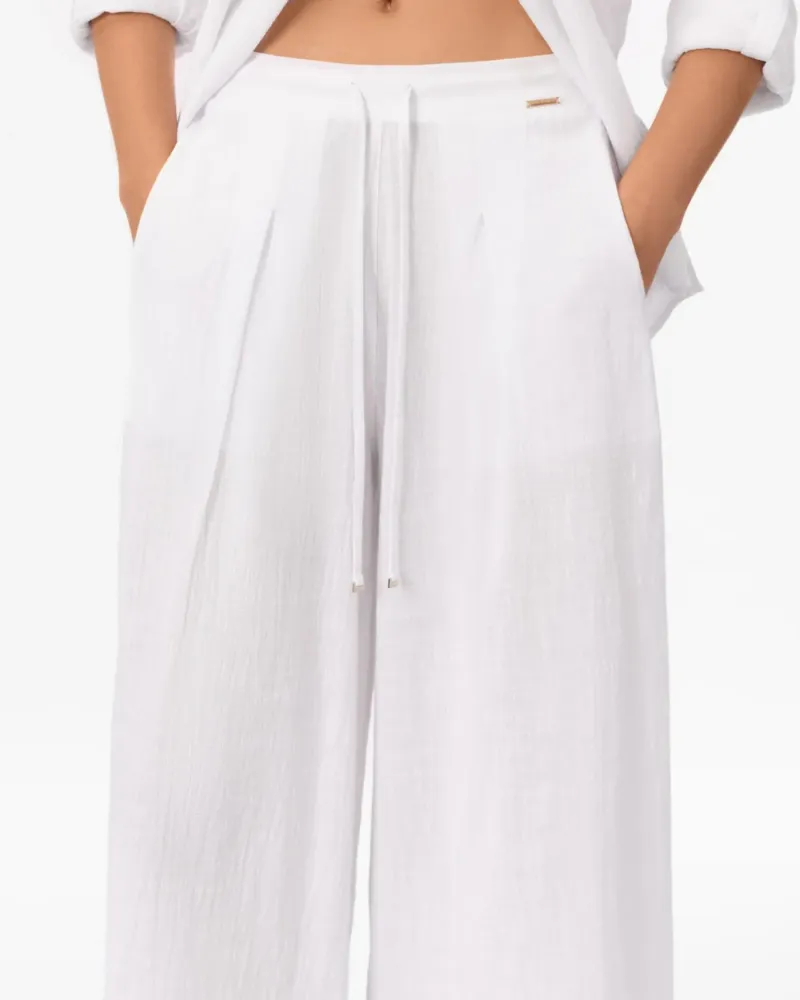 Широк памучен панталон в бял цвят COTTON BREEZE