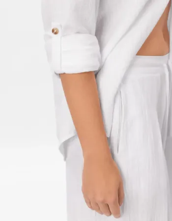 Широк памучен панталон в бял цвят COTTON BREEZE