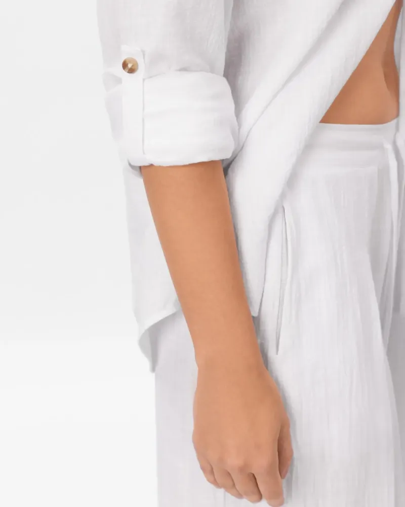 Широк памучен панталон в бял цвят COTTON BREEZE