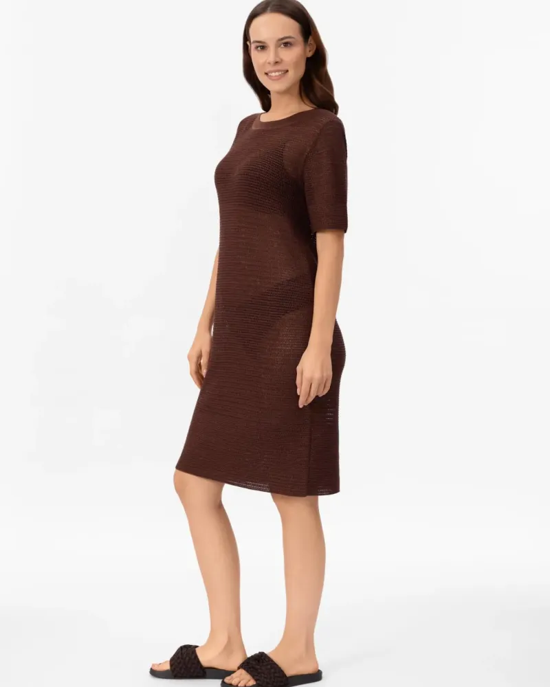 Рокля от памук и коприна в кафяво POETIC DREAMS