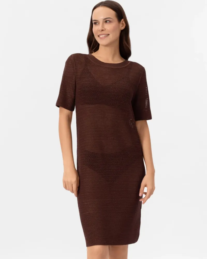 Рокля от памук и коприна в кафяво POETIC DREAMS