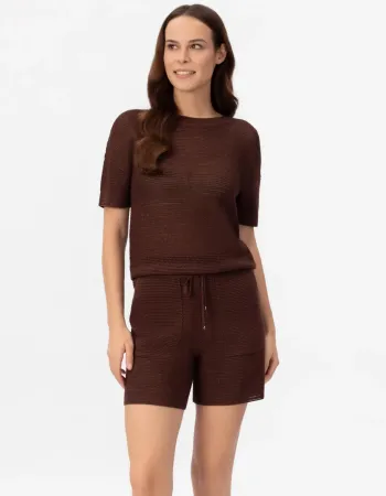 Блуза от памук и коприна в кафяво POETIC DREAMS