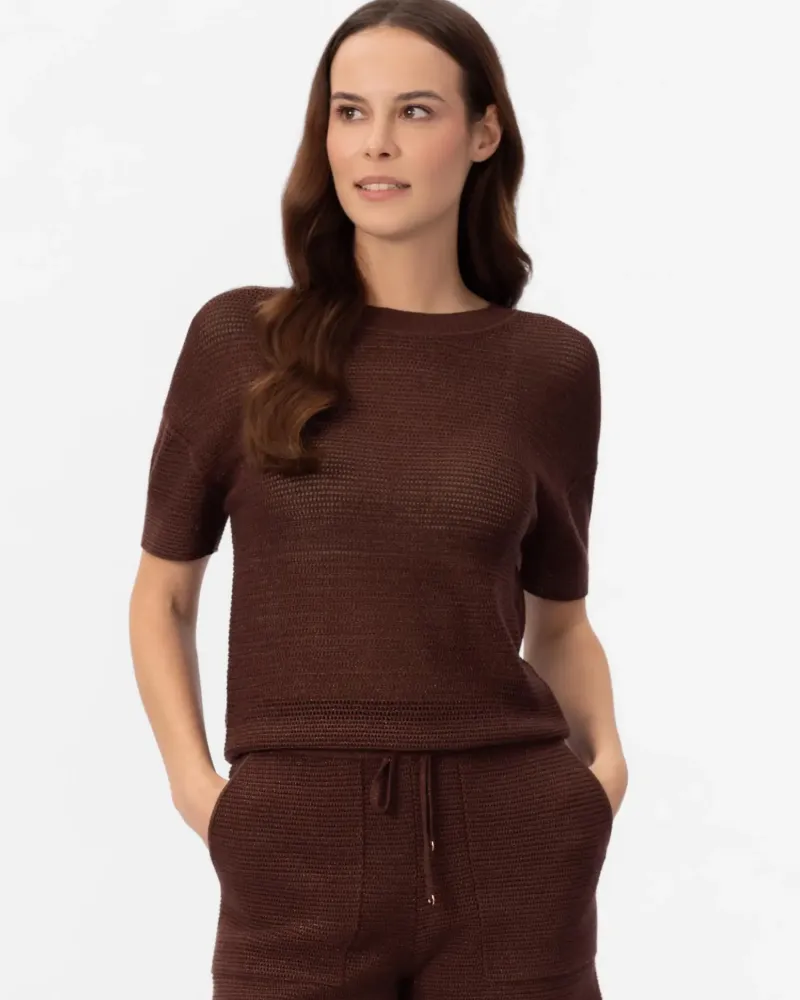 Блуза от памук и коприна в кафяво POETIC DREAMS