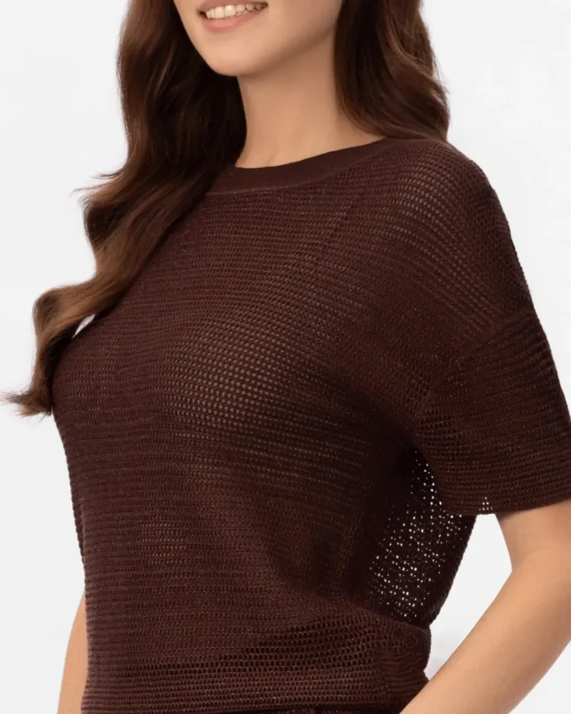 Блуза от памук и коприна в кафяво POETIC DREAMS