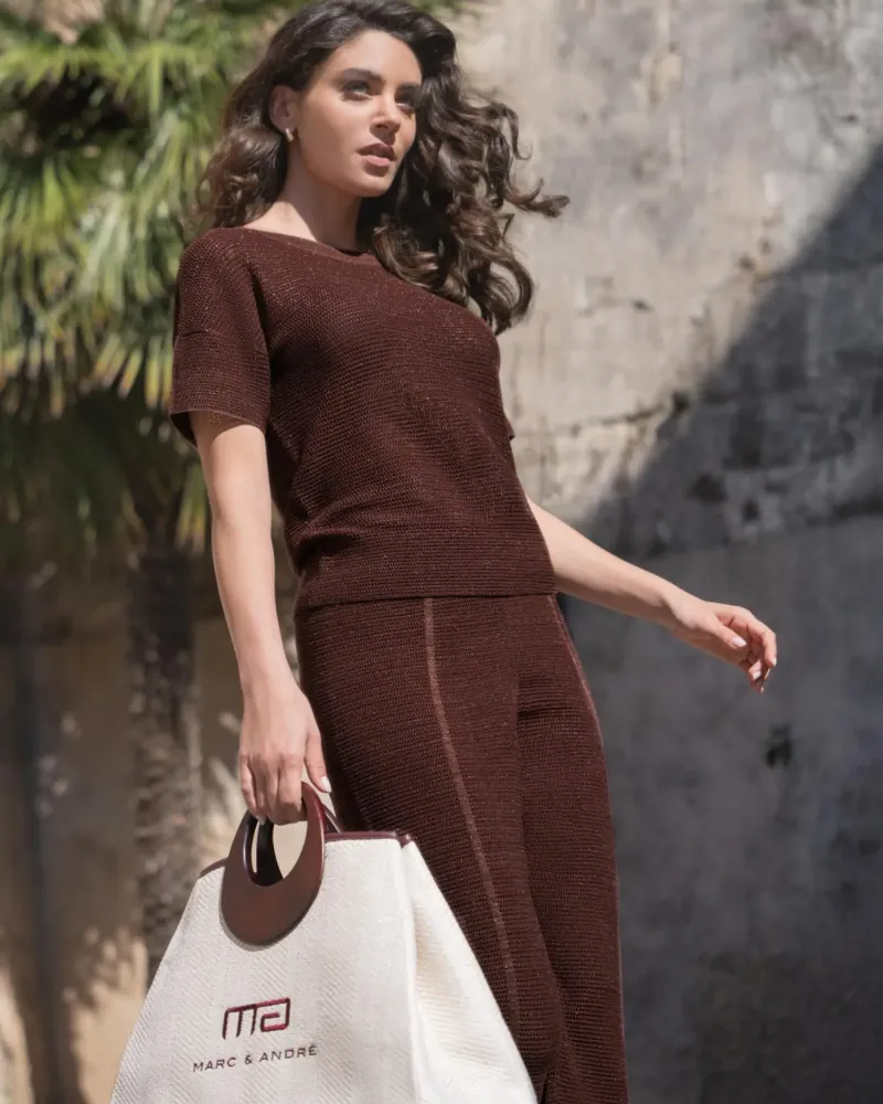 Блуза от памук и коприна в кафяво POETIC DREAMS