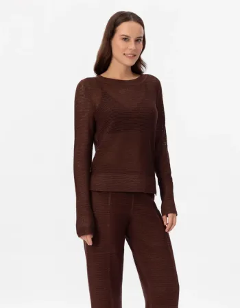 Блуза с дълъг ръкав от памук и коприна в кафяво POETIC DREAMS