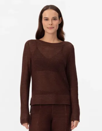 Блуза с дълъг ръкав от памук и коприна в кафяво POETIC DREAMS