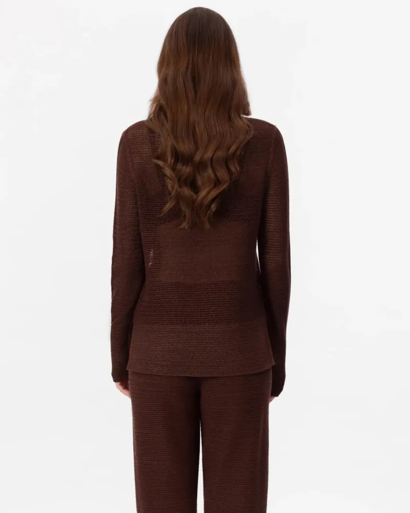 Блуза с дълъг ръкав от памук и коприна в кафяво POETIC DREAMS