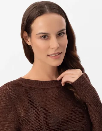 Блуза с дълъг ръкав от памук и коприна в кафяво POETIC DREAMS