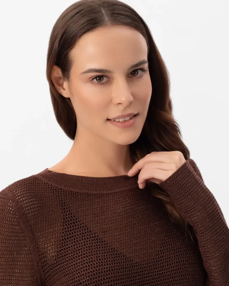 Блуза с дълъг ръкав от памук и коприна в кафяво POETIC DREAMS