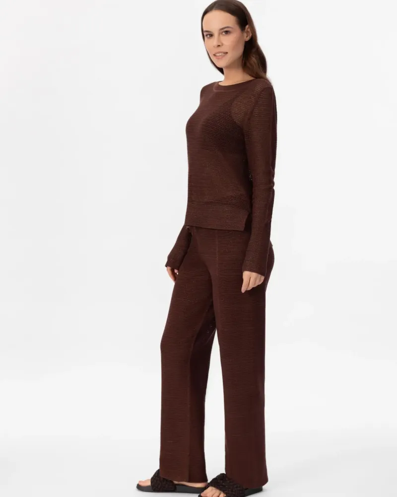 Панталон от памук и коприна в кафяво POETIC DREAMS