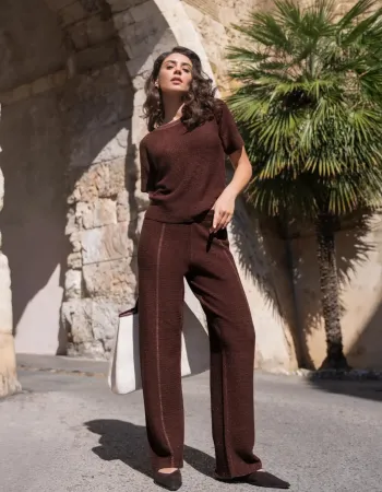 Панталон от памук и коприна в кафяво POETIC DREAMS