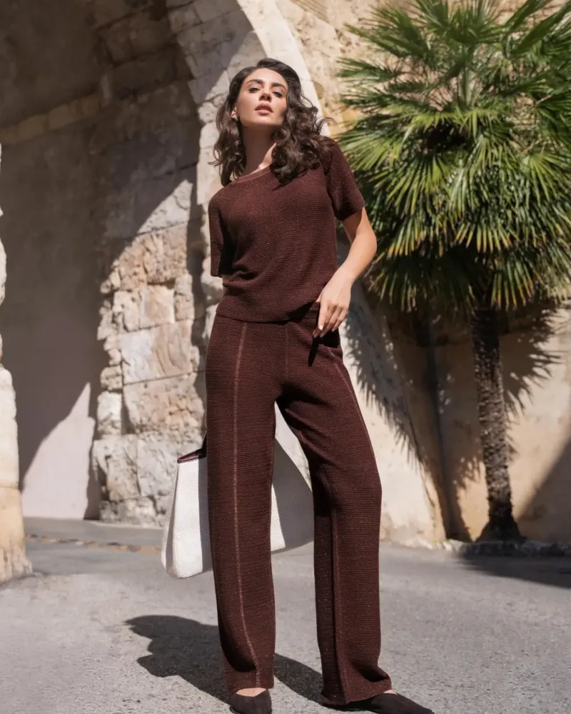 Панталон от памук и коприна в кафяво POETIC DREAMS