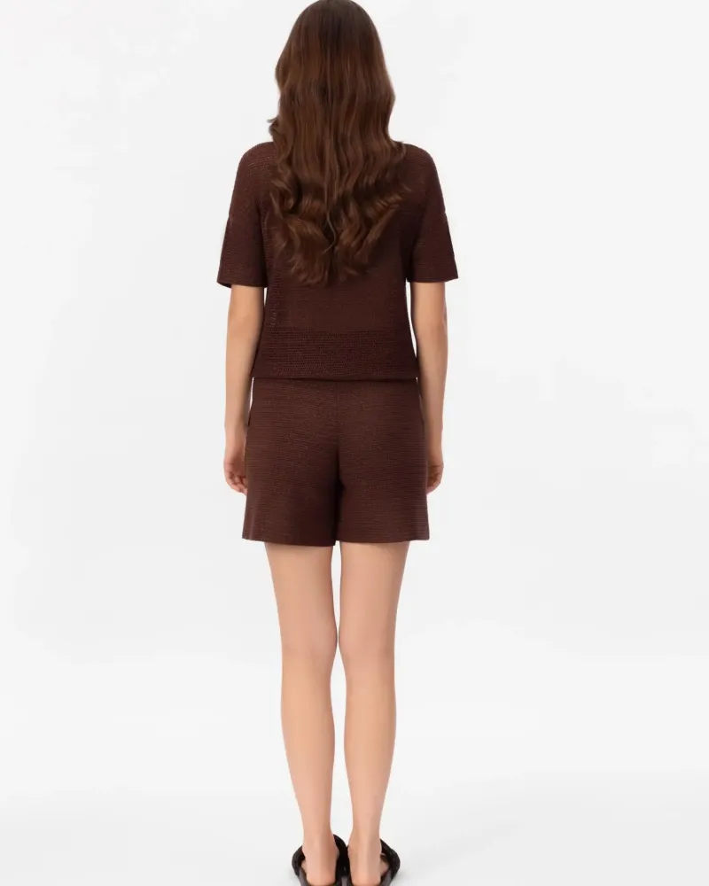 Къси панталони от памук и коприна в кафяво POETIC DREAMS