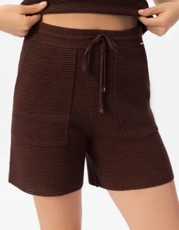 Къси панталони от памук и коприна в кафяво POETIC DREAMS