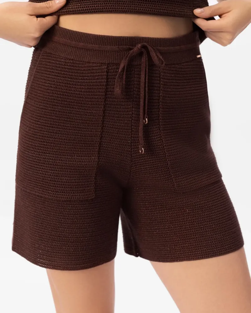 Къси панталони от памук и коприна в кафяво POETIC DREAMS