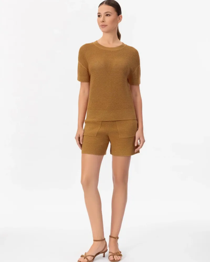 Къси панталони от памук и коприна в жълто POETIC DREAMS