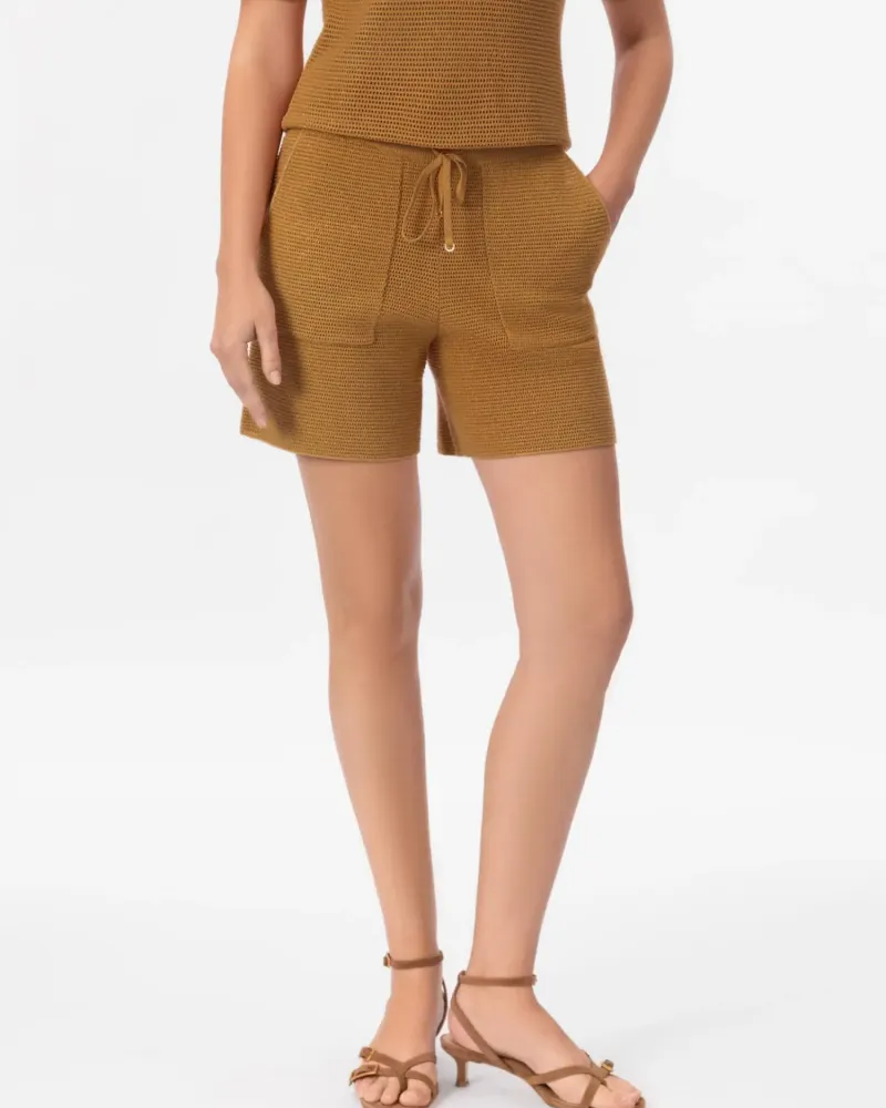 Къси панталони от памук и коприна в жълто POETIC DREAMS