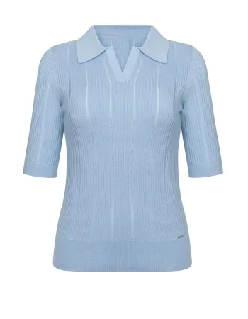 Блуза с къс ръкав от коприна и вискоза в светло синьо COSMIC WHISPER