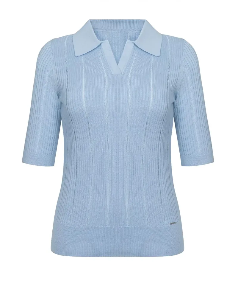 Блуза с къс ръкав от коприна и вискоза в светло синьо COSMIC WHISPER