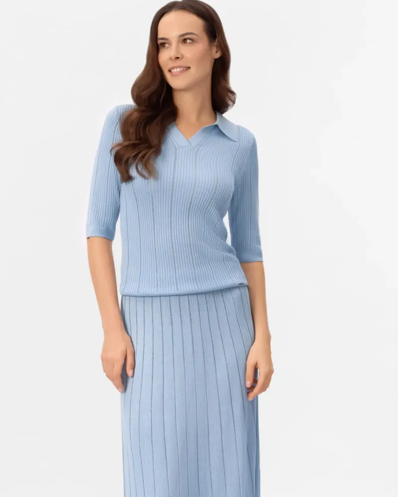 Блуза с къс ръкав от коприна и вискоза в светло синьо COSMIC WHISPER