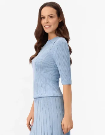 Блуза с къс ръкав от коприна и вискоза в светло синьо COSMIC WHISPER