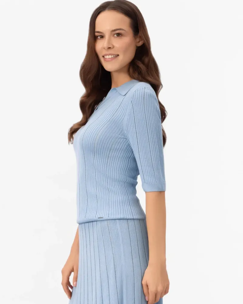 Блуза с къс ръкав от коприна и вискоза в светло синьо COSMIC WHISPER